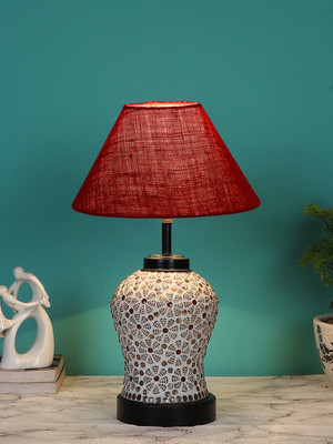 Devansh Maroon Jute Glass Table Lamp With Iron Base Table Lamp(38.1 cm, Maroon)