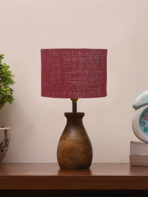 Devansh Jute Table Lamp With G Wood Natural Base Decorate Bedroom,Study Table Table Lamp(33.02 cm, Maroon)