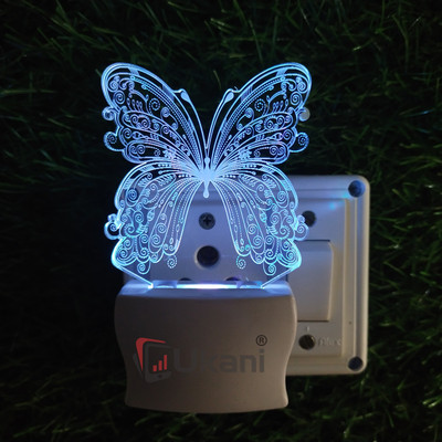 UKANI BUTTERFLY Acrylic 3D Illusion RGB 7 Colour Changing LED Plug and Play Night Lamp(6 cm, SD0070)