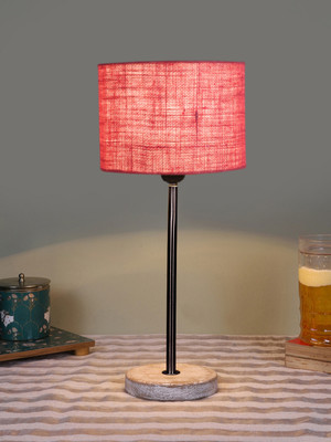 Devansh Drum Pink Jute Shade With Black Iron & White Brushed Wood Base For Decoration Table Lamp(42.545 cm, Pink)