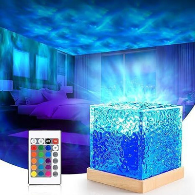 CELEORIS Ocean Wave Projector Lamp 3D Water Wave Effect Romantic LED Night Light Remote Night Lamp(10 cm, Wooden)