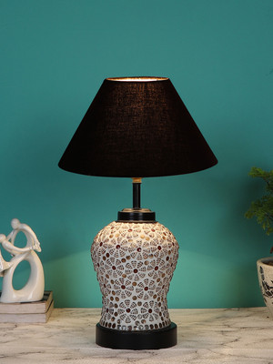 Devansh Black Cotton Glass Table Lamp With Iron Base Table Lamp(38.1 cm, Black)