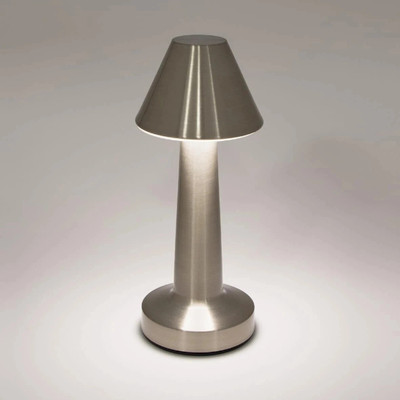 Menka Pyramid Shape Metal Led Table Lamp Touch Sensor Rechargeable Bedside Table Lamp(25 cm, Silver)