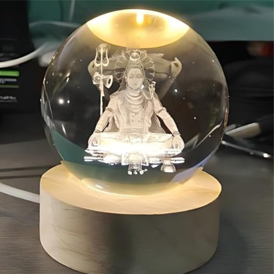 Divine Creations 3D Crystal Ball Lamp Shiva with Wooden LED Base - Perfect for your Home Night Lamp(8 cm, Shiva)