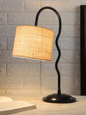 Devansh White Jute Zig Zag Curvy table lamp with Iron Base Table Lamp(48.006 cm, Multicolor)