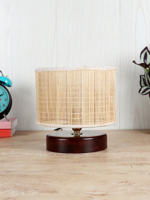 Devansh Wood table lamp with Bamboo Shade Night Lamp(30 cm, Beige)