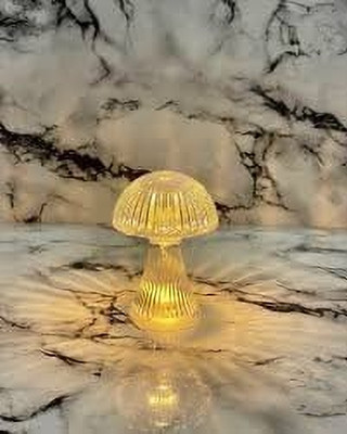 Avaiya Elegant Crystal Mushroom Table Lamp – Warm Ambient LED Light Night Lamp(8 cm, Yellow)