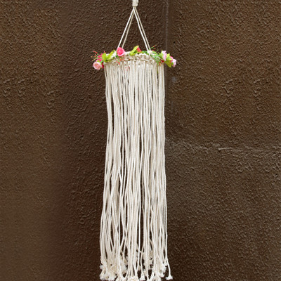 VAH Macrame Design Round Wall Hanging with light For Home Décor With Flower night lamp Table Lamp(60 cm, White)
