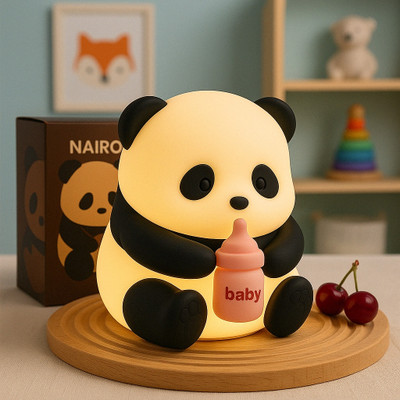 NAIRO Silicone Panda LED Night Light with Bottle- 7 Colors & USB Charging Cute Nursery Night Lamp(12 cm, Yellow)