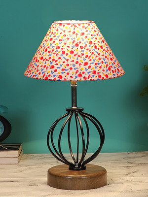 Devansh Multicolor Cotton Table Lamp With Wood & Iron Base Table Lamp(37.4 cm, Pink, Blue)
