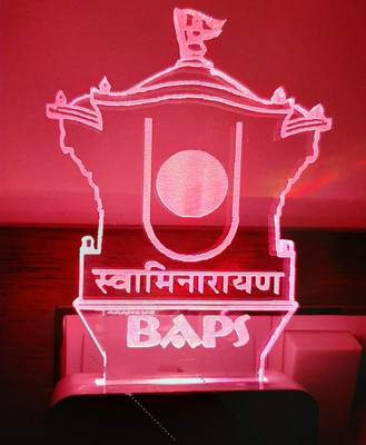 Feelon BAPS Acrylic 3D Illusion RGB 7 Colour Changing LED Plug and Play Night Lamp(10 cm, Multicolor)