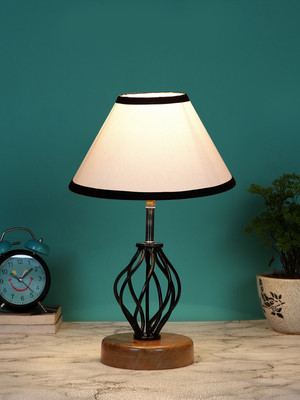 Devansh Multicolor Cotton Table Lamp With Wood & Iron Base Table Lamp(37.4 cm, White, Black)