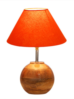 Devansh Orange cotton with Natural Wood Table Lamp Table Lamp(31.8 cm, Orange)