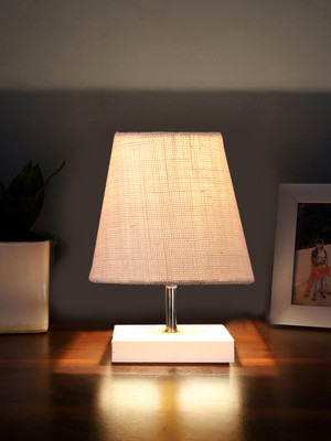 Devansh White Jute Square White Wood Table Lamp For Home, Office And Bedroom Table Lamp(20.8 cm, White)