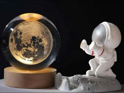 Envision 3D Moon Crystal Ball Night Lamp with Base for Living Room, decoration, gift, Night Lamp(6 cm, Moon)