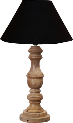 Devansh Black cotton table lamp with Wood Natural base (10X18 inches) Table Lamp(44 cm, Black)