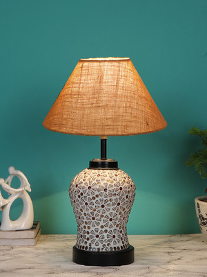 Devansh Beige Jute Glass Table Lamp With Iron Base Table Lamp(38.1 cm, Beige)