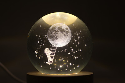 Aipom 3D Girl Climbing On Moon Crystal Ball Night Lamp(9 cm, Girl Climbing On Moon)