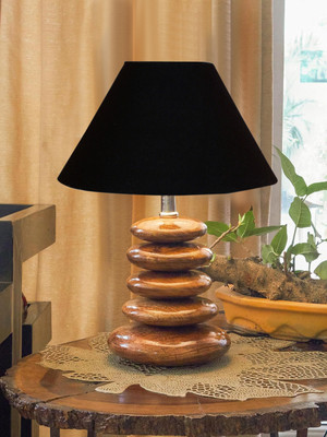 Devansh Black Cotton Table Lamp With Wood Pebble Lamp (10X10X15) Inches Table Lamp(38.1 cm, Black)