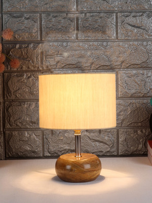 Devansh Off-White Cotton Shade With With Wood Lamp Base For Bedroom, Living Room Table Lamp(24.7 cm, Off White)