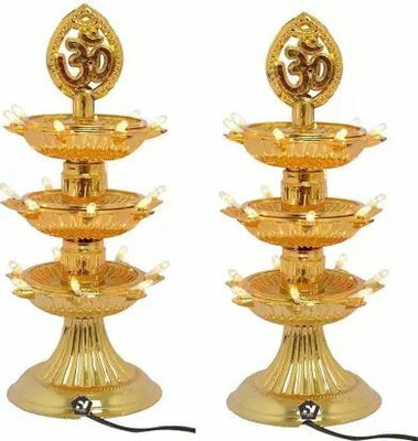 FYUGO Golden OM Design Led Electric Diya Light(PACK OF 2) for Temple(LAYER 3) Table Lamp(24 cm, Black)