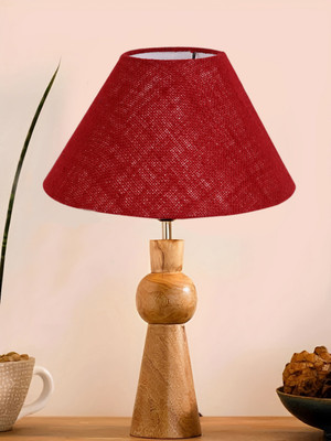 Devansh Maroon Jute Table Lamp With G Wood Natural Base (10X18 Inches)-36 Table Lamp(45.72 cm, Maroon)