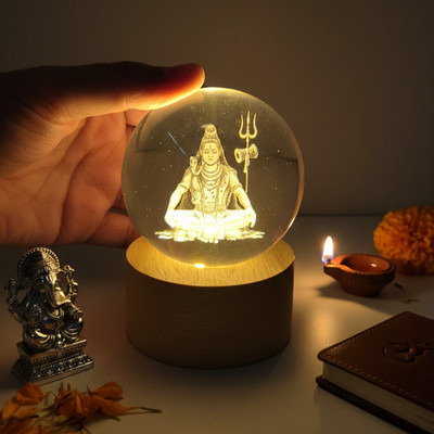 Aipom 3D Crystal LED Shiv Ji Lamp on Tiger | Gift for Navratri, Diwali & Decoration Night Lamp(9 cm, Yellow)