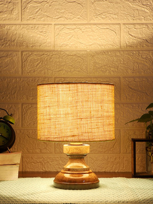 Devansh Yellow Jute Table Lamp With Wood Natural Base For Bedroom, Living Room Table Lamp(22.86 cm, Yellow)