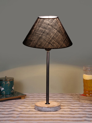 Devansh Jute Shade Lamp With Black Iron & White Brushed Wood Base For Decoration Table Lamp(41.91 cm, Blue)