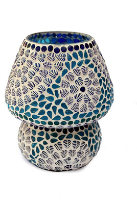 PR Prashant Glass Table Lamp, Blue, Pack of 1 Table Lamp(17 cm, Multicolor)