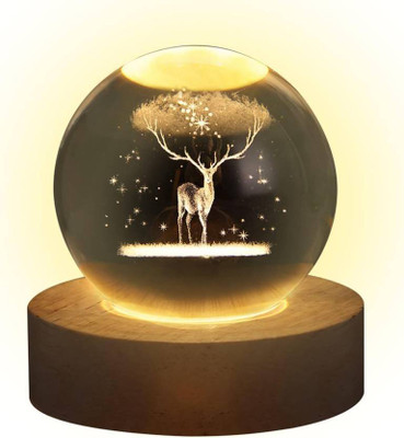 Ramezo Glass Ball Lamp with Wooden Base Lamp Night Lamp (8 cm, DEER LAMP) Night Lamp(8 cm, Deer lamp)