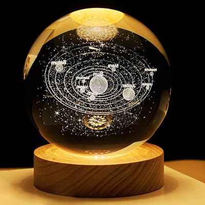 AMOZI 3D Solar System Crystal High Glossy Sodium Vapor Ball , Pack Of 1 Night Lamp(8 cm, TRASPARANT)