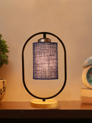 Devansh Maroon Jute Drum Wooden & Iron Table Lamp For Bedside Desk & Home Decor Light Table Lamp(43.18 cm, Blue)
