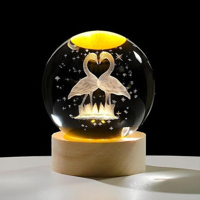 Everglow 3D Galaxy Crystal Ball Night Lamp, Solar System Flamingo Crystal Ball Night Lamp(6 cm, Gold)