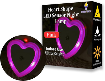 FIZZYTECH Smart Night Sensor Light Bulb Heart 0.5W Automatic ON/Off Dim LED Night Lamp(7 cm, Pink)