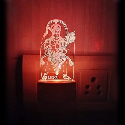 DIONA Hanuman 3D Illusion LED Night Lamp Multi Colour Changing Light Night Lamp(10 cm, White)