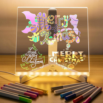 ZODZE 3d Acrylic LED Message Board, LED Message Board With Pen(15 x15cm) Table Lamp(15 cm, Transparent)