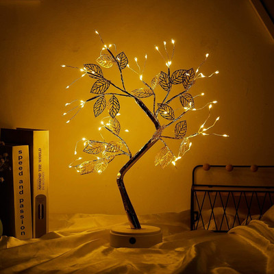 Bella Faccia LED Tabletop Bonsai Tree Light Touch Switch DIY Artificial Light Tree Lamp Table Lamp(50 cm, Gold)