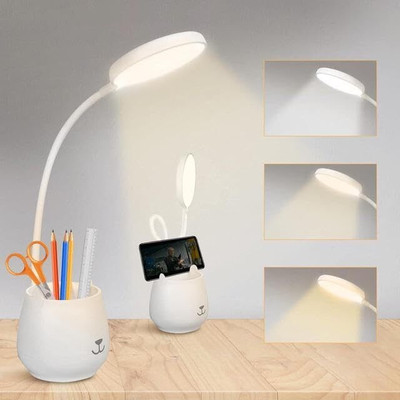 LILA ENTERPRISE Multifunctional Study Lamp with Pen Stand and USB Charging Table Lamp(40 cm, White)