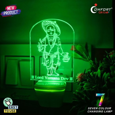 Comfort Lighting Industries Lord Vamana Dev 3D God Illusion Acrylic Led Plug Night Light Table Lamp For Home Night Lamp(10 cm, Multicolor)