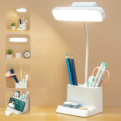 FIRSTLIKE Rechargeable Battery Operated Desk Lamp – 3 Color Mode Touch Study Table Lamp Study Lamp(40 cm, White)