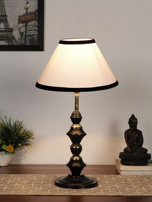Devansh Multicolor Cotton Table Lamp With Iron Base Table Lamp(42.5 cm, White, Black)