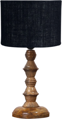 Devansh Black Jute table lamp with Wood Natural base (7X7X15.5 inches)-17 Table Lamp(44 cm, Black)