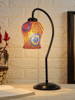 Devansh Multicolor Mosaic Glass Curvy Table lamp with Iron Base Table Lamp(50.165 cm, Red)