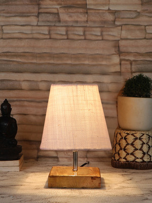 Devansh White Jute Square Natural Wood Table Lamp For Home, Office And Bedroom Table Lamp(20.8 cm, White)