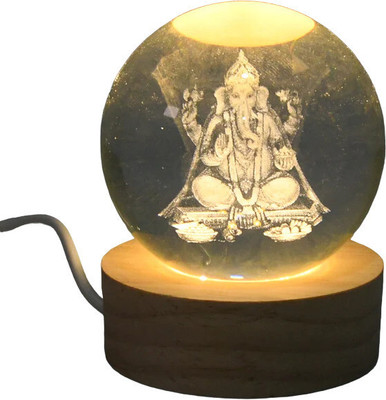Valta 3D Crystal Ball Night Lamp for Home Decor, Gifts for Women/Men Ganesh ji (D 01) Night Lamp(7 cm, Warm light)