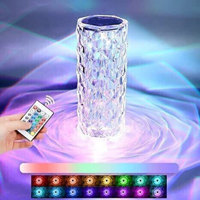Vivesha Crystal Diamond Cut Design Table Lamp With 16 Colors Led Lights With Touch Table Lamp(32 cm, White)