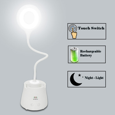 Waken LED Rechargeable Table Lamp With Touch Button & Brightness Control Night Light Study Lamp(50 cm, White)