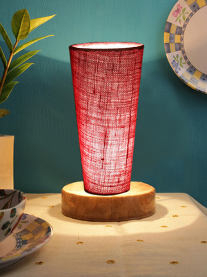 Devansh Maroon Jute Lamp With White Natural Round Wood Base Table Lamp(11 cm, Maroon)