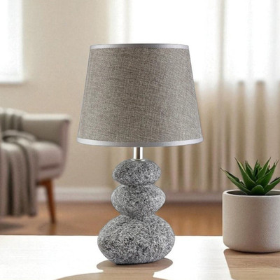 AARVIDECOR Dark Gray Table Lamp Modern Design Fabric Lampshade Pebble Shaped Ceramic Base Table Lamp(34 cm, Dark Grey)